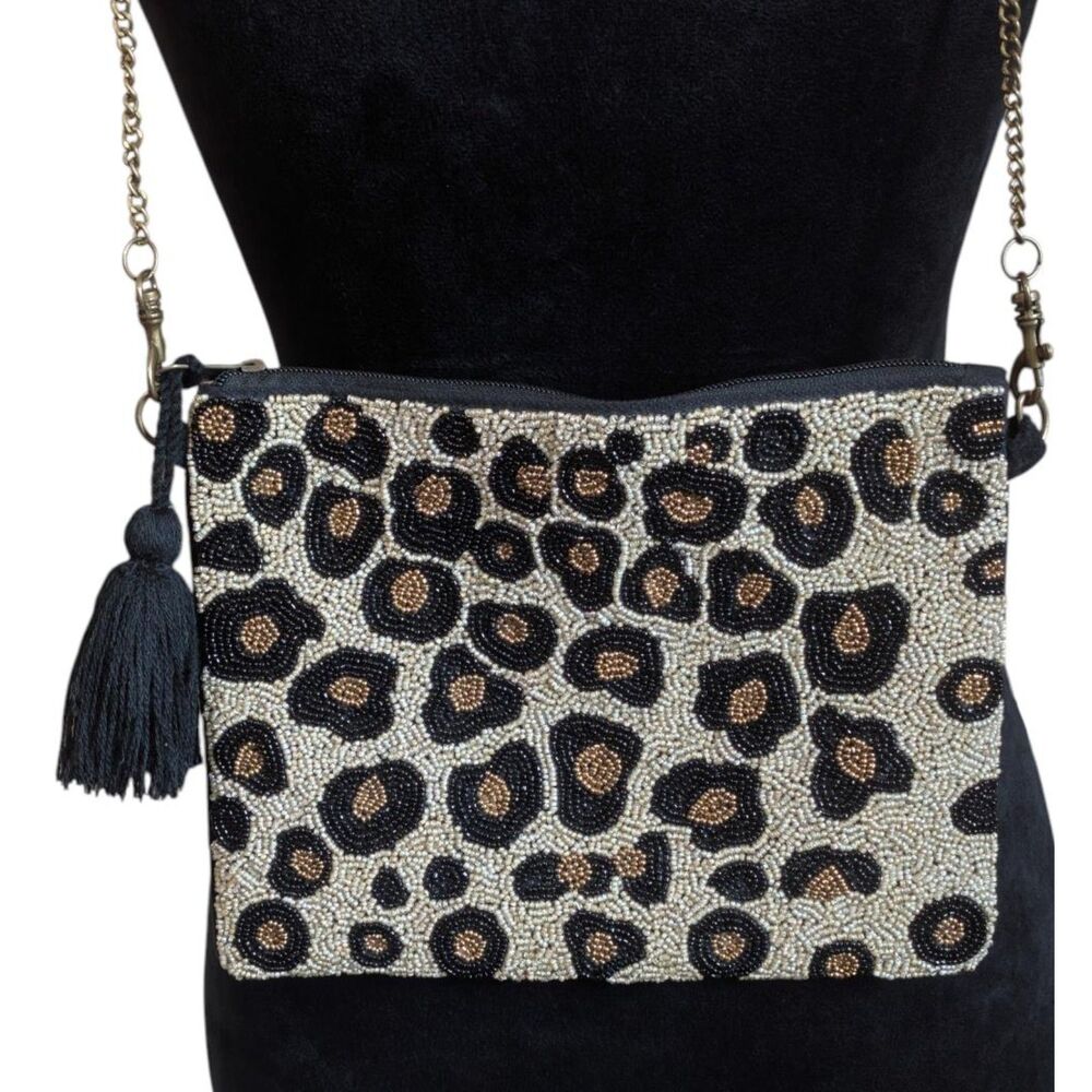 Camel Threads Totes ’n Toes Leopard Print Beaded Velvet Crossbody Clutch Bag